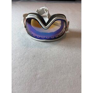 White Ski Goggles With Blue Tint Lens & Adjustable Strap